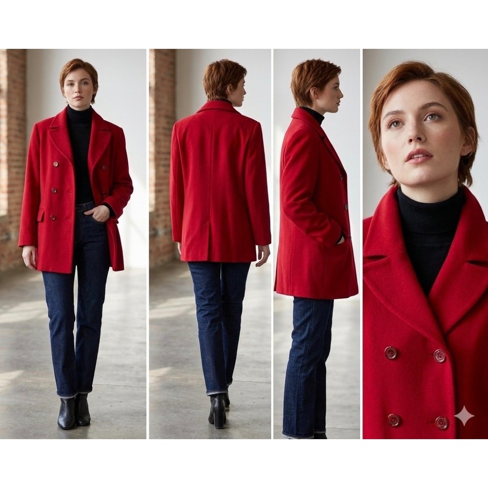 Vintage London Fog Red Wool Pea Coat Medium M Double Breasted Italian Fabric
